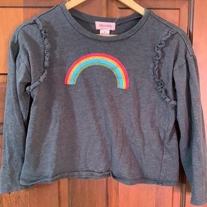 Cropped rainbow sweatshirt ruffles girls XL